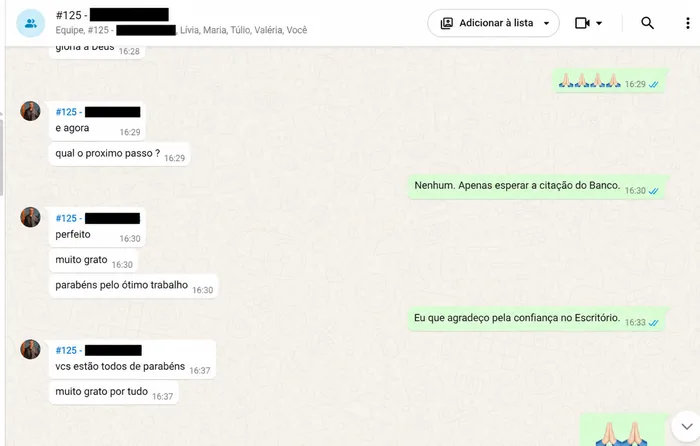 Print de cliente: “Parabéns pelo ótimo trabalho”